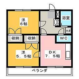 オーチャード1 2DKの間取図画像