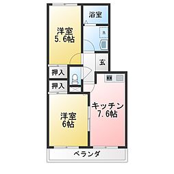 プリベール 2LDKの間取図画像