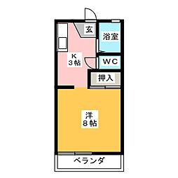石神ハイツB 1Kの間取図画像