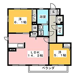 秋桜タウンD 2LDKの間取図画像