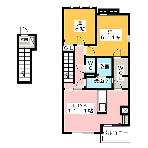 ローズアロー ｜三重県鈴鹿市寺家４丁目(賃貸アパート2LDK・2階・58.78㎡)の写真 その2