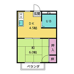 サンハウス住吉 2階1DKの間取り
