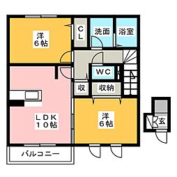 Grace　Avenue　旭が丘 2階2LDKの間取り