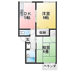 プレジール三日市B 2DKの間取図画像