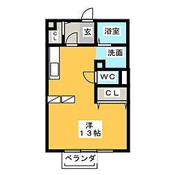 シャルムすずかB 1Kの間取図画像