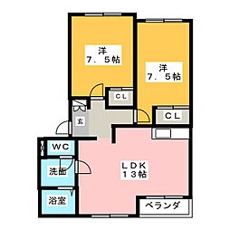 サンヒルズA 2LDKの間取図画像