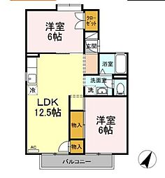 セジュールHananoB 3DKの間取図画像
