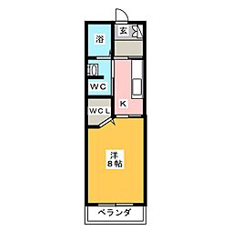 グローリーフォレストB 1Kの間取図画像