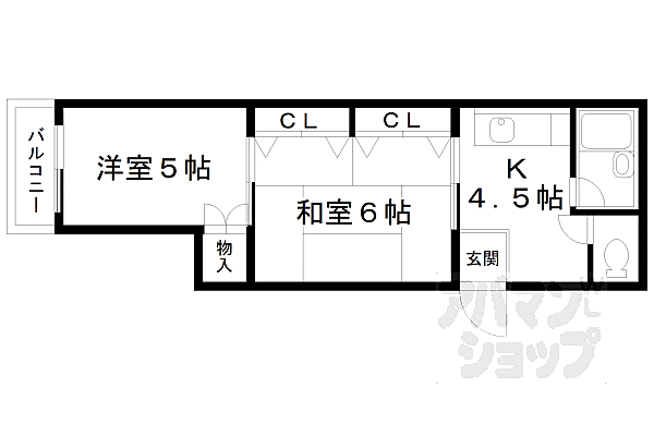 京都府京都市右京区山ノ内北ノ口町(賃貸マンション2K・4階・32.29㎡)の写真 その2