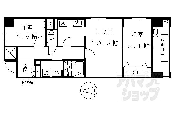 パインフィールド東野 404｜京都府京都市山科区東野中井ノ上町(賃貸マンション2LDK・4階・50.85㎡)の写真 その2