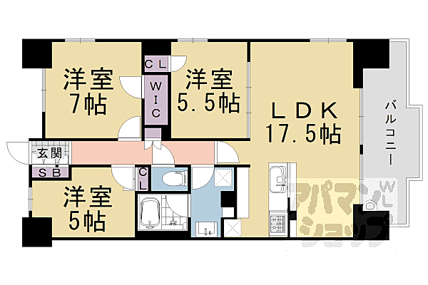 クレヴィア長岡天神 703｜京都府長岡京市天神1丁目(賃貸マンション3LDK・7階・75.89㎡)の写真 その2