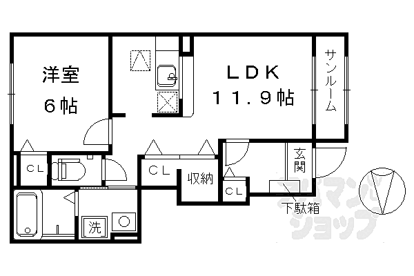 ラフィーネ葛野・II 105｜京都府京都市南区吉祥院三ノ宮西町(賃貸アパート1LDK・1階・46.82㎡)の写真 その2