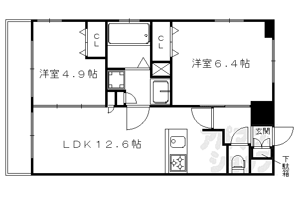 クリスタルグランツ京都西大路 414｜京都府京都市南区吉祥院御池町(賃貸マンション2LDK・4階・51.64㎡)の写真 その2