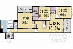 阪急京都本線 西院駅 徒歩13分の賃貸マンション 2階3LDKの間取り