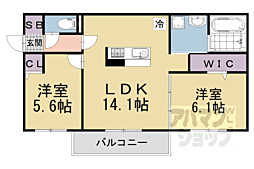 JR奈良線 稲荷駅 徒歩3分の賃貸アパート 2階2LDKの間取り