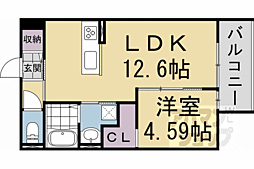 JR山陰本線 円町駅 徒歩8分の賃貸アパート 2階1LDKの間取り