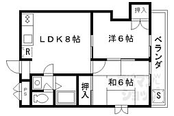 京都地下鉄東西線 太秦天神川駅 徒歩7分の賃貸マンション 3階2DKの間取り
