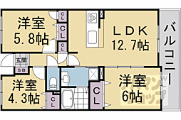 阪急京都本線 西院駅 徒歩13分の賃貸マンション 3階3LDKの間取り