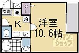 京都地下鉄東西線 西大路御池駅 徒歩10分の賃貸マンション 2階1Kの間取り