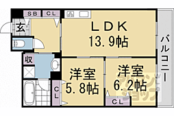 インサイトルポ山科新十条 3階2LDKの間取り