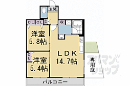 インサイトルポ山科新十条 1階2LDKの間取り