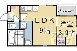 JR山陰本線 花園駅 徒歩9分の賃貸アパート 2階1LDKの間取り