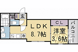 近鉄京都線 伏見駅 徒歩8分の賃貸アパート 3階1LDKの間取り