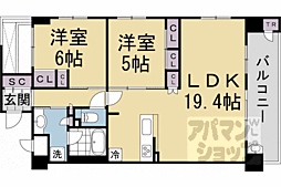 ルーシア清水五条 2階2LDKの間取り