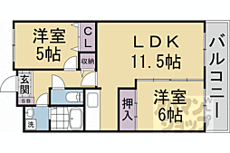 スカイビュー東土川 107 1階2LDKの間取り