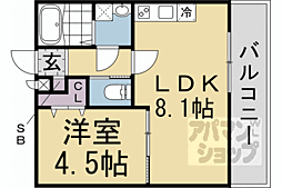 京阪本線 丹波橋駅 徒歩8分の賃貸アパート 1階1LDKの間取り