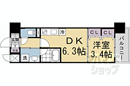 リシュドール梅小路 1DKの間取図画像