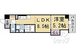 CloverResidence京都西大路 1LDKの間取図画像