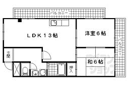 勧修寺ハイツ 2LDKの間取図画像