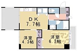 ラティス東野 2DKの間取図画像