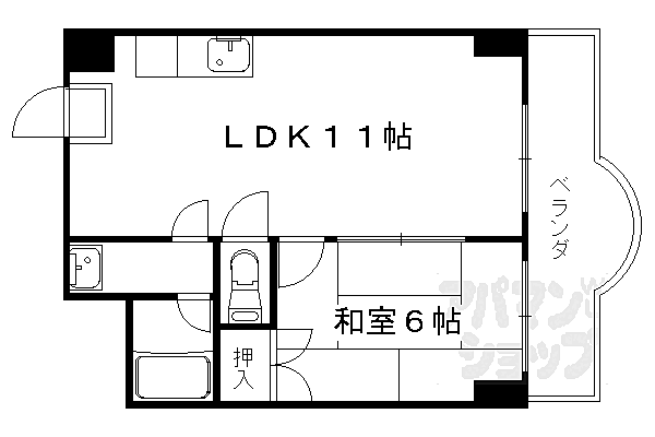 京都府京都市右京区西京極橋詰町(賃貸マンション1LDK・4階・34.62㎡)の写真 その2