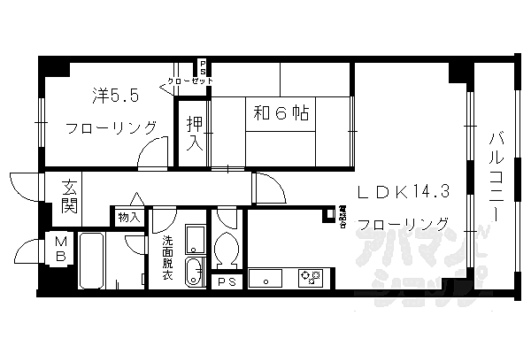 京都府京都市南区吉祥院九条町(賃貸マンション2LDK・7階・59.80㎡)の写真 その2