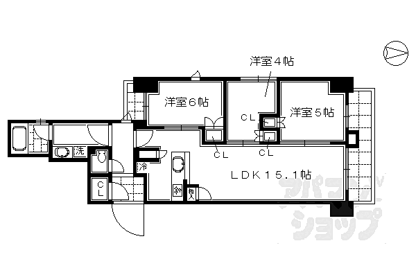 リヴァーク四条烏丸 301｜京都府京都市中京区一蓮社町(賃貸マンション3LDK・3階・65.13㎡)の写真 その2