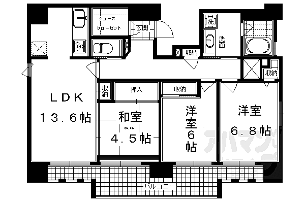 ＩＬＲＯＳＳＯ堀川六角 1301｜京都府京都市中京区堀川通六角下る壺屋町(賃貸マンション3LDK・13階・77.38㎡)の写真 その2