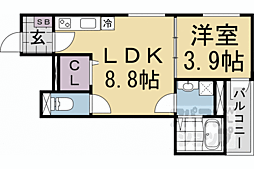 阪急京都本線 西院駅 徒歩8分の賃貸アパート 1階1LDKの間取り
