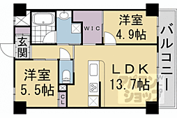 京都市営烏丸線 今出川駅 徒歩22分の賃貸マンション 2階2LDKの間取り