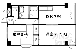 JR山陰本線 嵯峨嵐山駅 徒歩15分の賃貸マンション 5階2DKの間取り