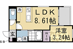 JR山陰本線 丹波口駅 徒歩7分の賃貸アパート 2階1LDKの間取り