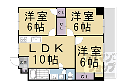 京都市営烏丸線 十条駅 徒歩5分の賃貸マンション 10階3LDKの間取り