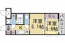 JR山陰本線 丹波口駅 徒歩10分の賃貸マンション 4階2Kの間取り