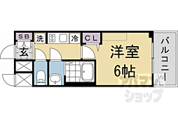 近鉄京都線 十条駅 徒歩4分の賃貸マンション 5階1Kの間取り