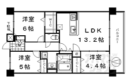 近鉄京都線 十条駅 徒歩8分の賃貸マンション 8階3LDKの間取り