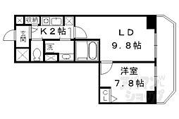 京都市営烏丸線 今出川駅 徒歩15分の賃貸マンション 11階1LDKの間取り