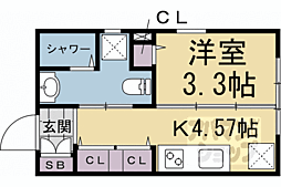 阪急京都本線 西院駅 徒歩8分の賃貸マンション 1階1Kの間取り