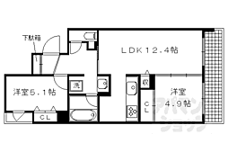 ラトゥール二条御所南 5階2LDKの間取り
