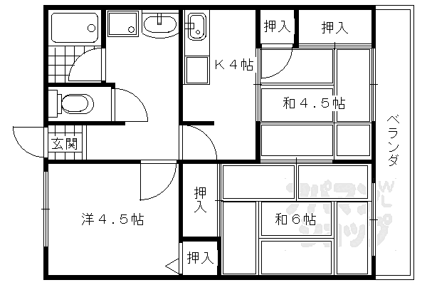 京都府京都市西京区桂徳大寺北町(賃貸アパート3K・1階・40.80㎡)の写真 その2